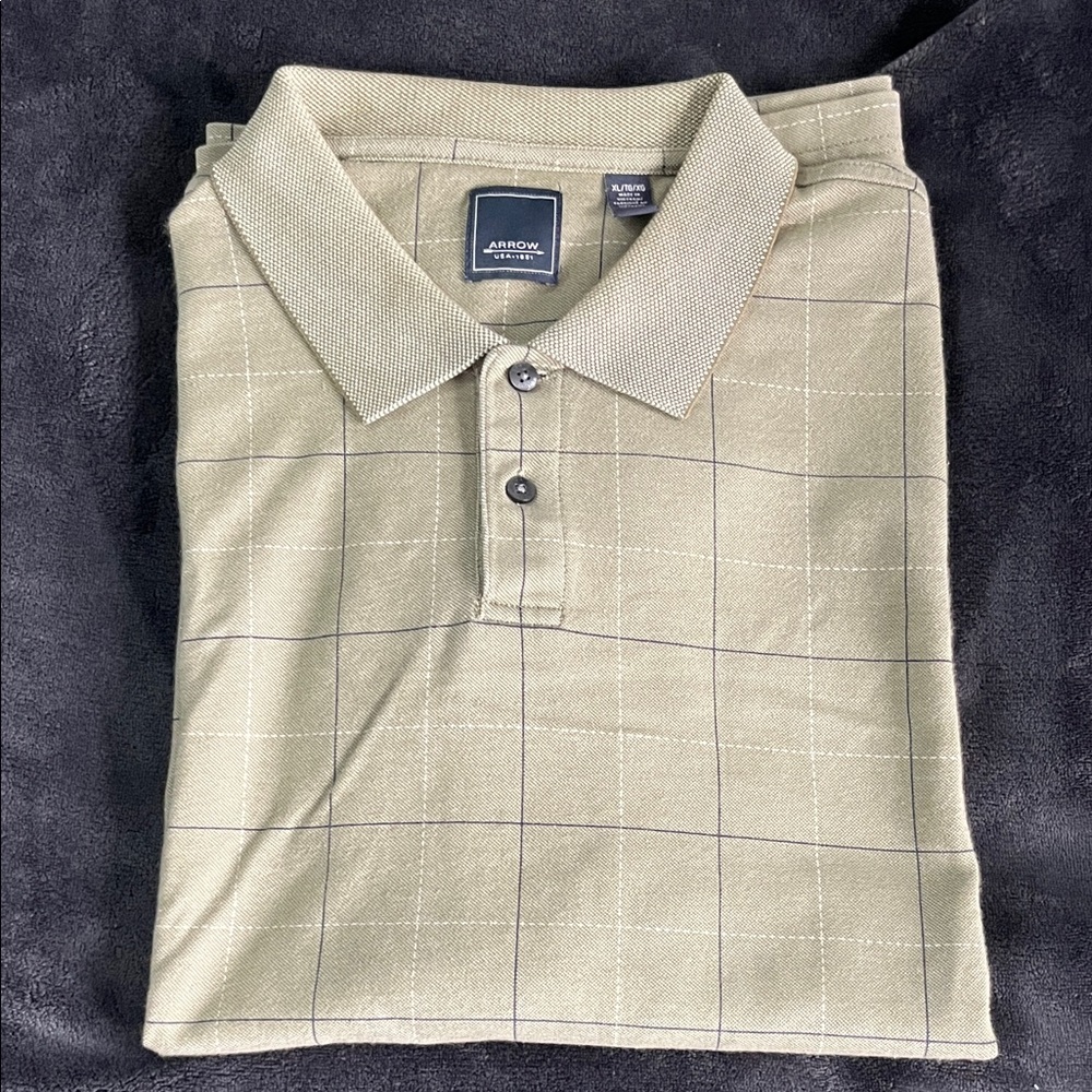Arrow Men's Olive Grid-Pattern Polo